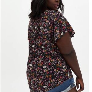 Torrid Black Floral Challis Pintuck Blouse